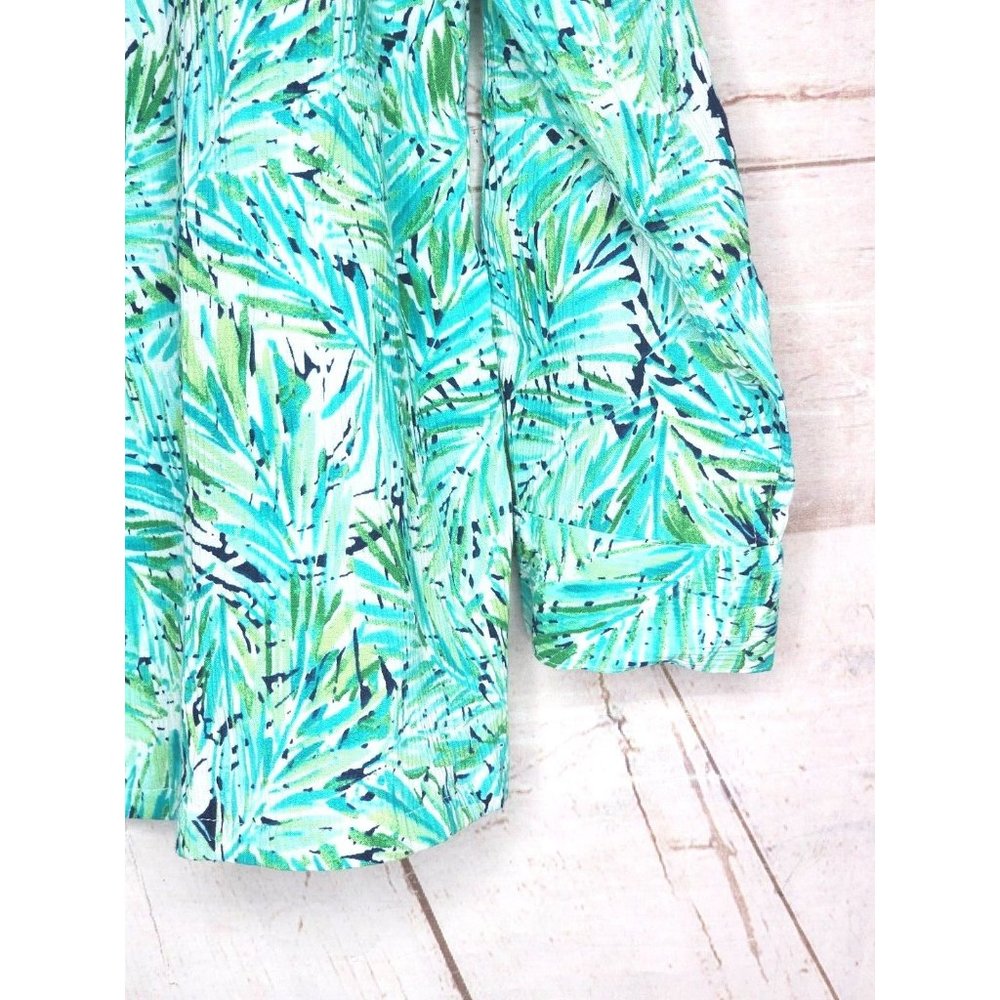 Appleseeds Petites PXL Floral Button Cuff Green Women Full Button Shirt - Picture 8 of 16
